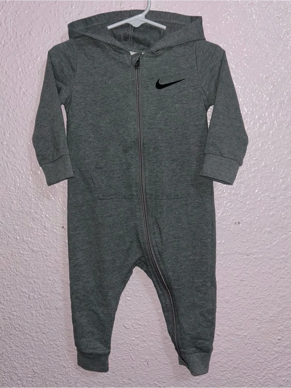 Nike Gray Hooded One-Piece Footie Romper